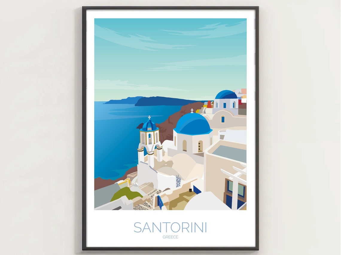 Santorini Greece Blue Domes Caldera White Houses View Poster