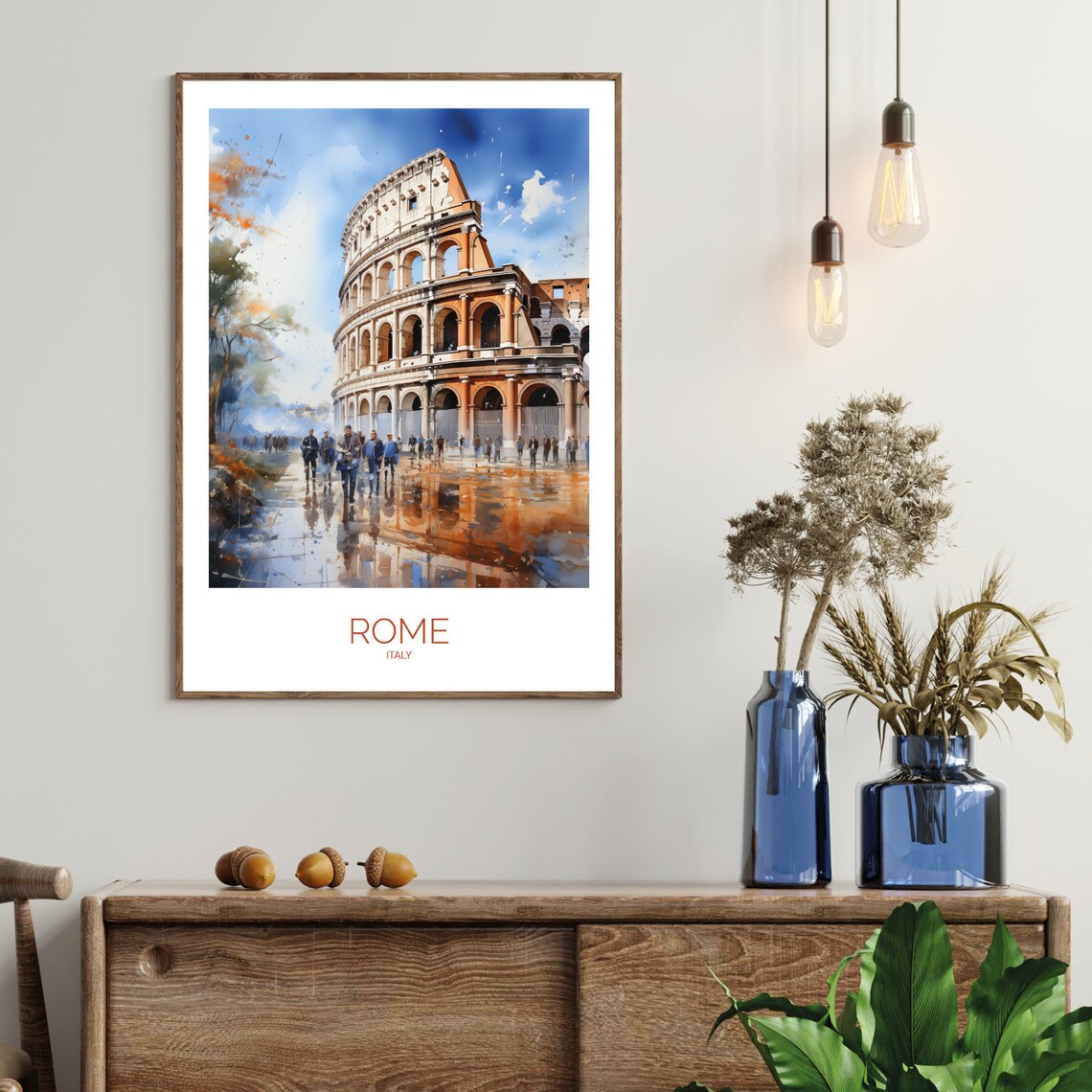 Rome Colosseum Italy Watercolor Street Wet Reflections Poster - Image 2