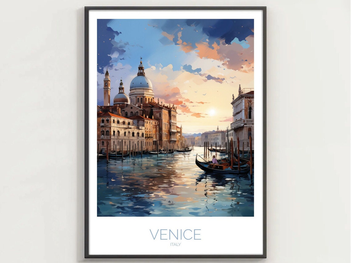 Venice Canal Sunset Gondola Painterly Evening Glow Water Poster