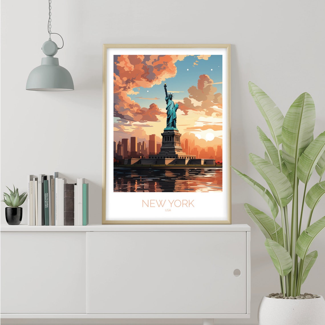 New York Statue Of Liberty Sunset Harbor Skyline Glow Poster - Image 3