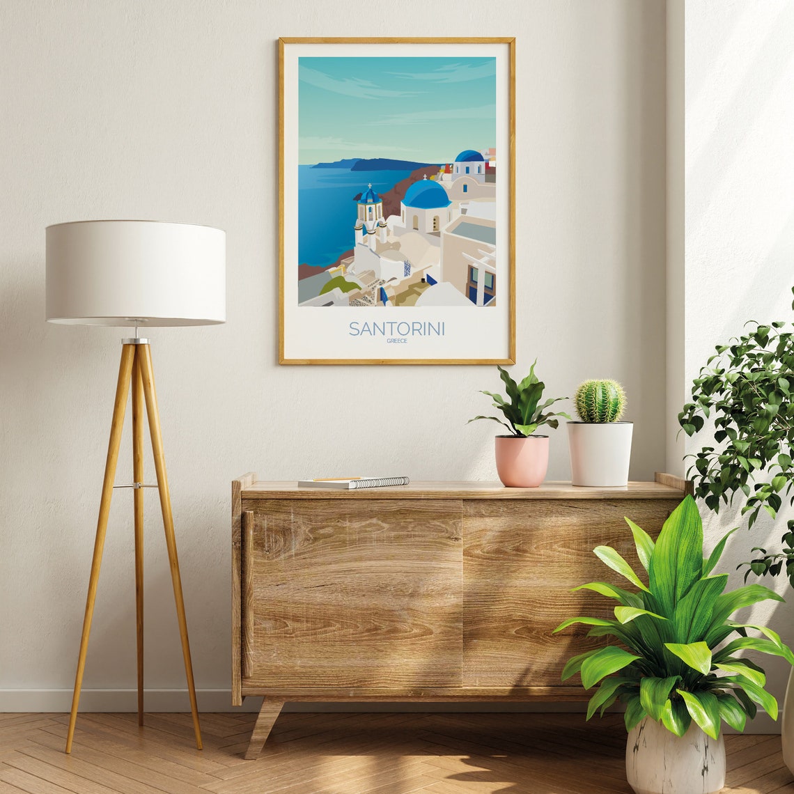 Santorini Greece Blue Domes Caldera White Houses View Poster - Image 2