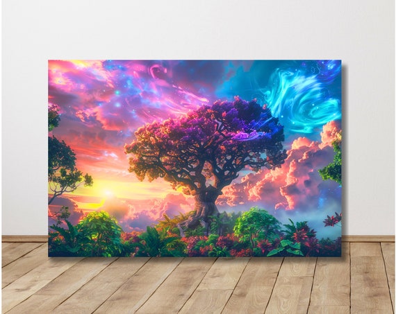 Tree Wall Art Tree Of Life Artwork Trippy Wall Art Ethereal Art Colorful Wall Art Large Art Ready To Hang