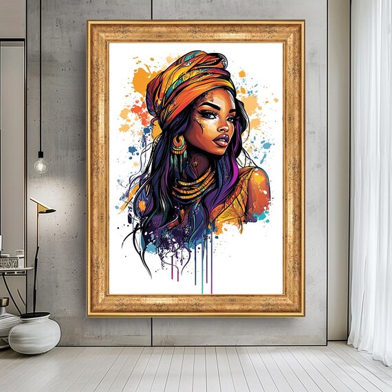 Colorful African Woman Headwrap Portrait Vibrant Afrocentric Art Poster