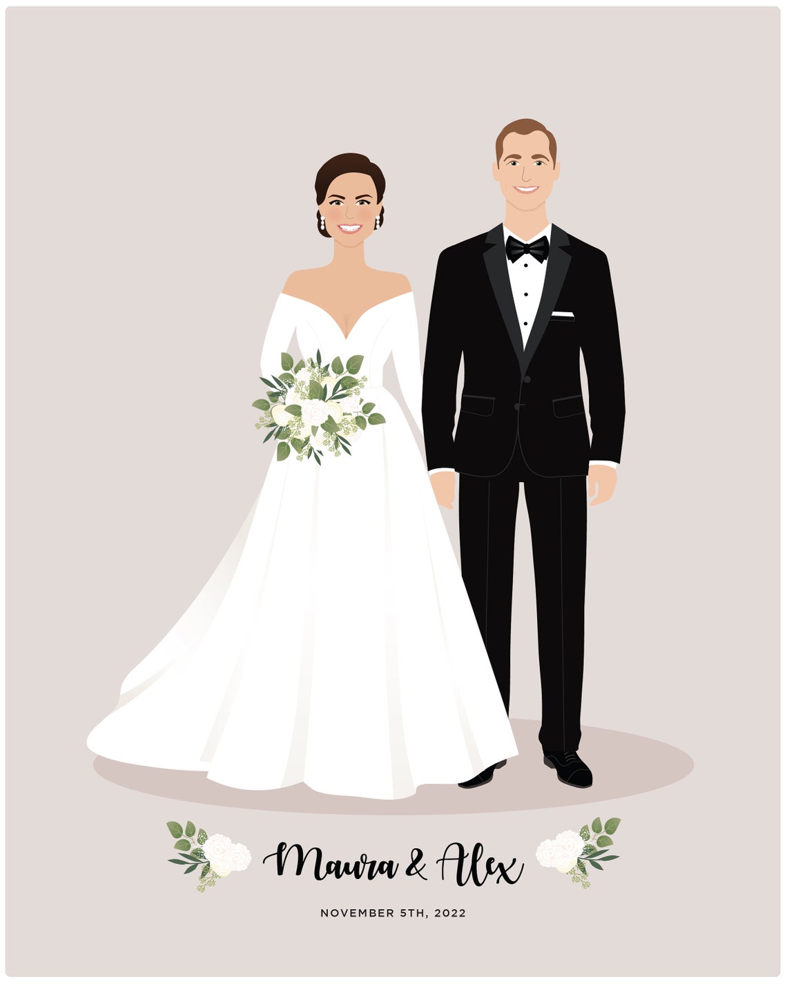 Illustrated Mr and Mr Wedding Portrait Scene With Two Dogs Poster - Image 5