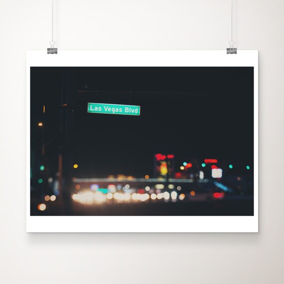 Las Vegas Boulevard Street Sign at Night City Lights Photo Poster