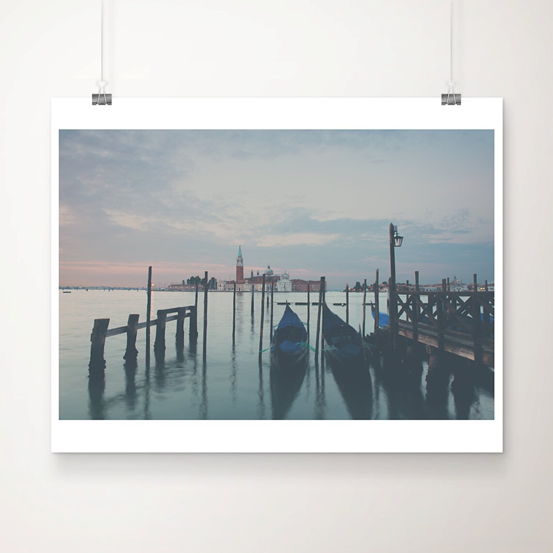 Venice Italy Gondolas on the Canal at Dawn Travel Photo Print
