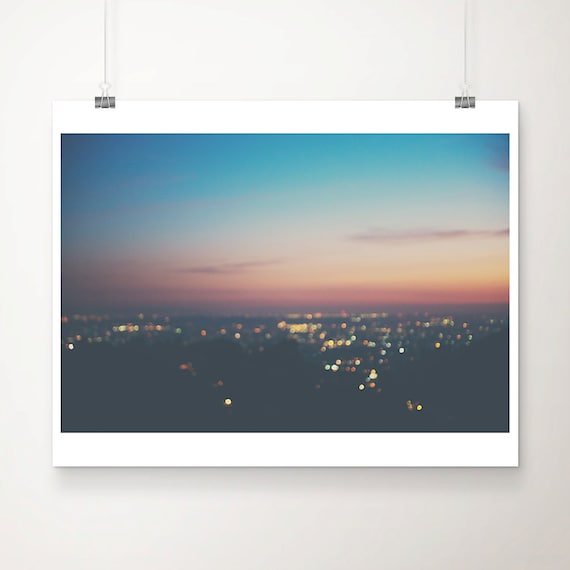 Los Angeles Night City Lights Bokeh Glow Sunset Skyline Poster