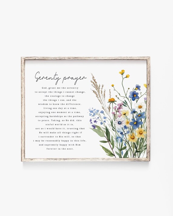 Serenity Prayer Blue and Yellow Wildflower Christian Scripture Poster
