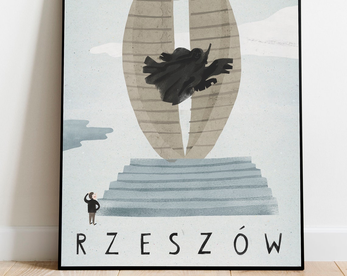 Rzeszow Winged Monument City Landmark Minimalist Travel Poster