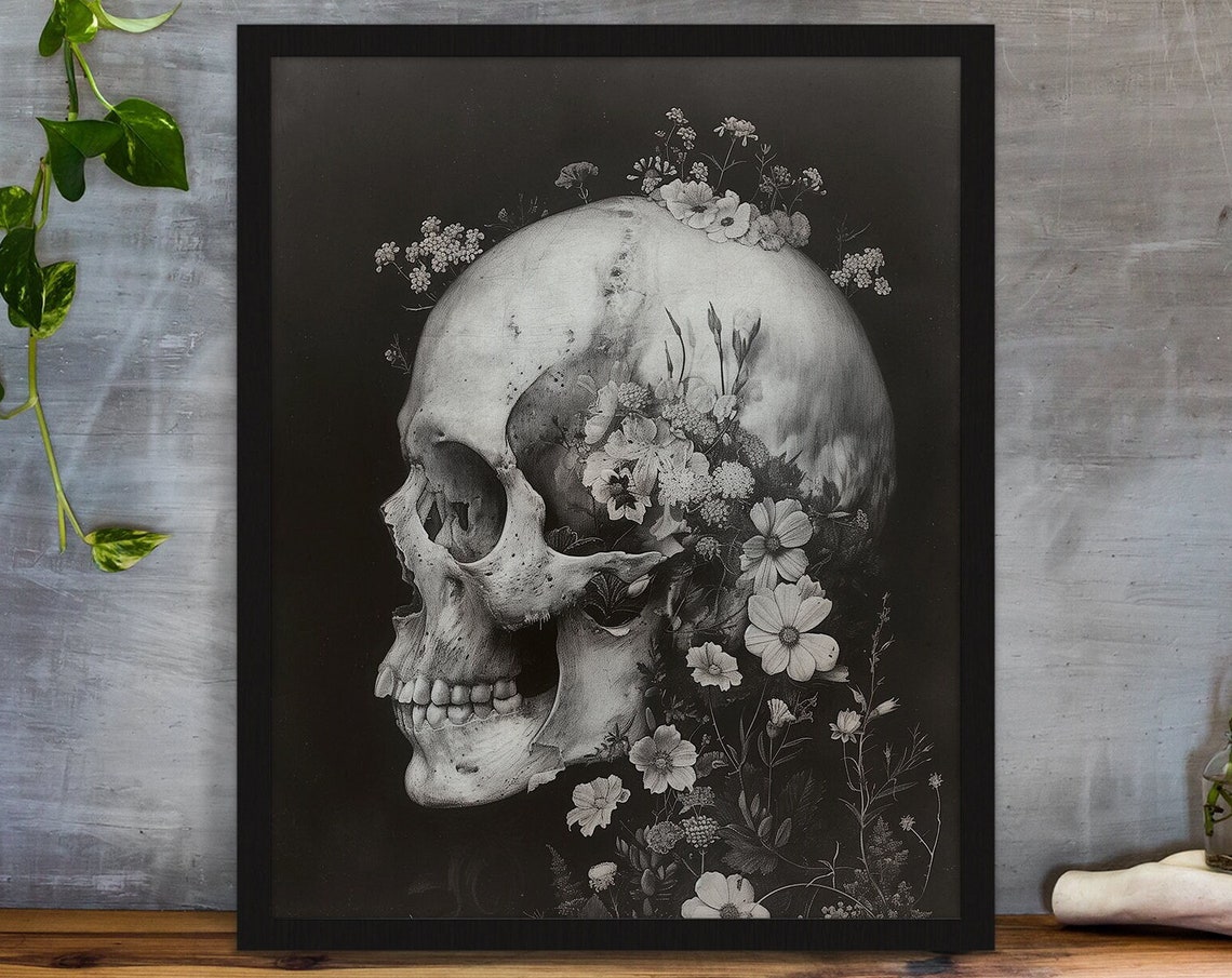 Oil Skull Art Decor Gift For Her Skull Wedding Gift Skull Lover Art Gift For Dad Oil Skull Art Print