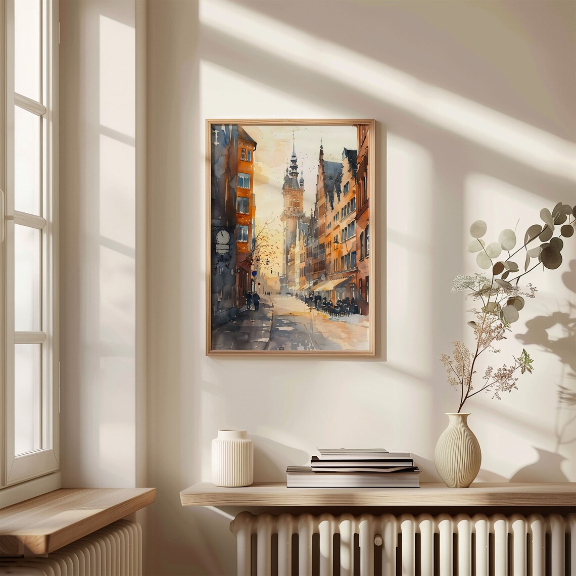 Hamburg Germany Golden Old Street Clock Tower Watercolor Poster - Image 4