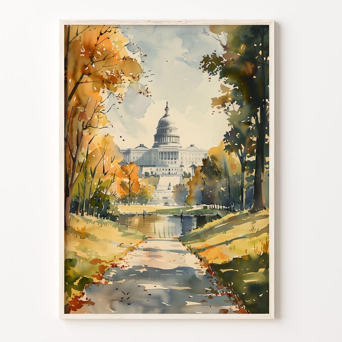 Washington DC Watercolor Cityscape Travel Poster
