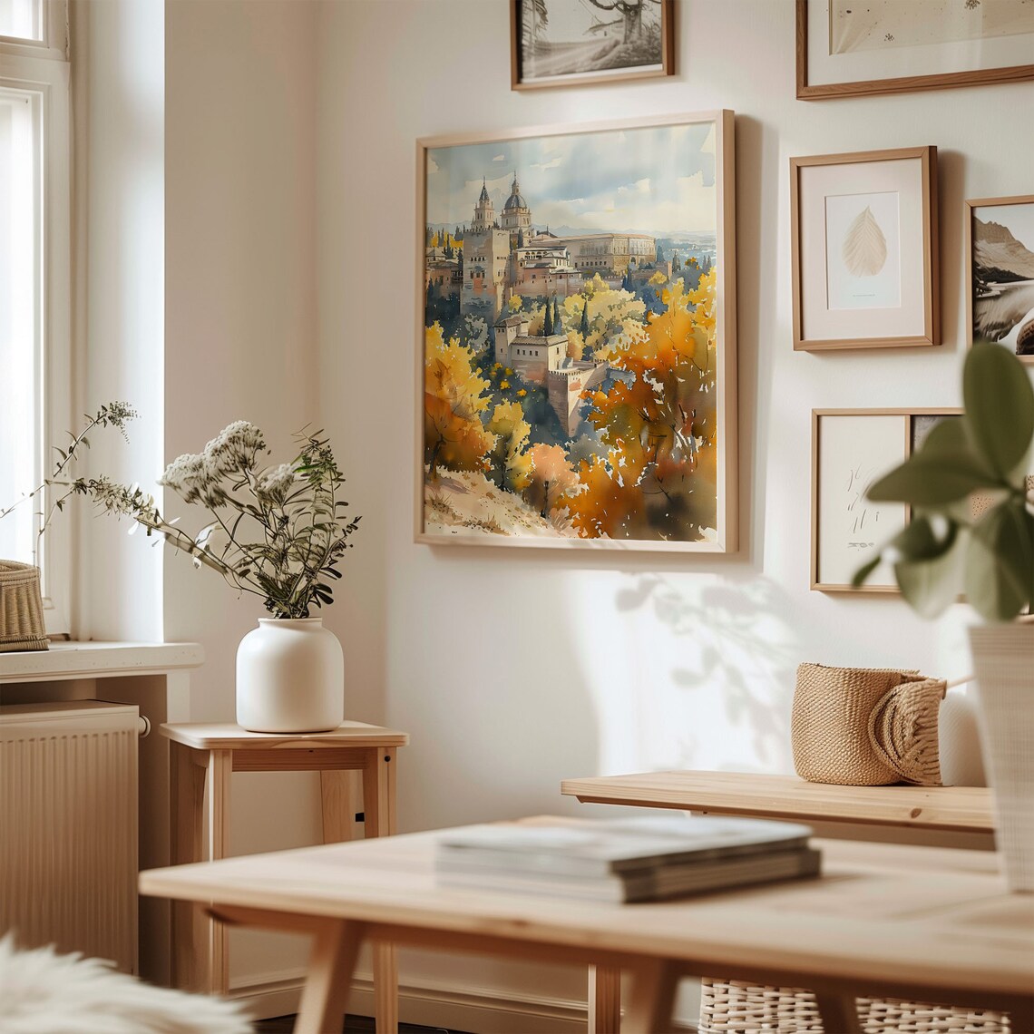 European Palace Autumn Foliage Historic Estate Watercolor Print - Image 3