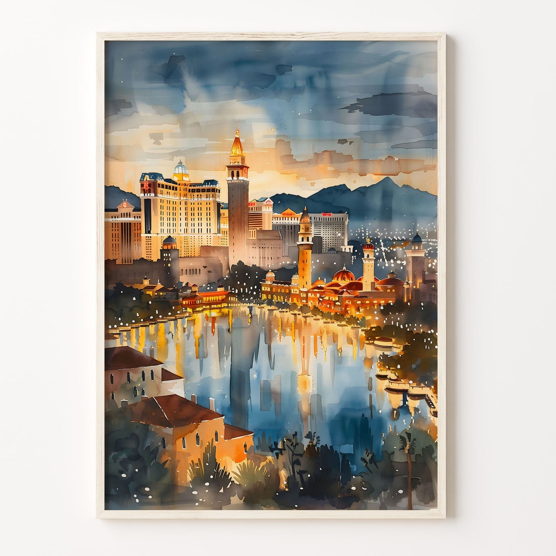Las Vegas Watercolor Painting Nevada Wall Art Travel Poster Statue Of Liberty Print Watercolor Wall Art C30 153