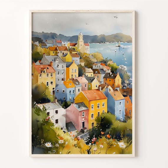 Kinsale Ireland Watercolor Travel Poster, County Cork