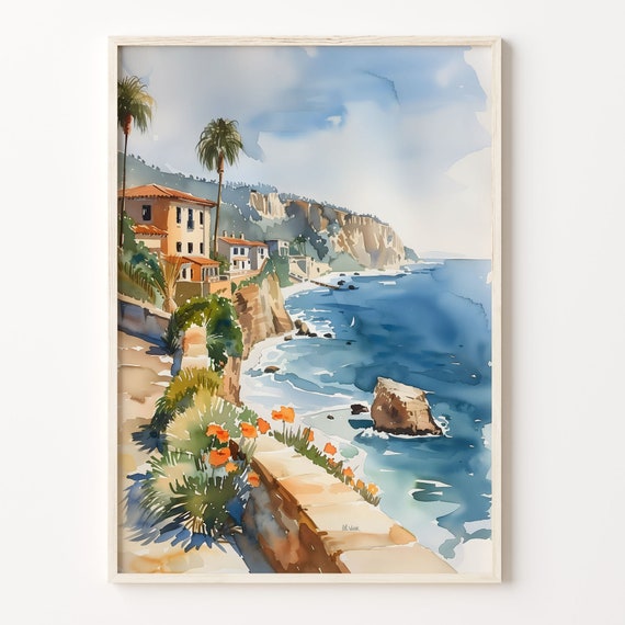 La Jolla Watercolor Painting, California Coast Poster