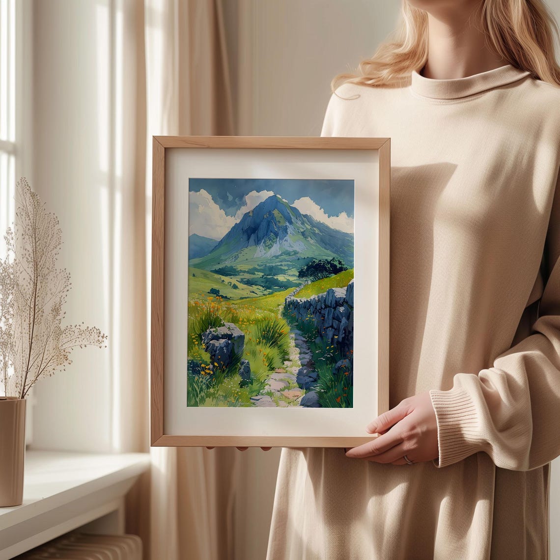 Brecon Beacons Wales Mountain Meadow Stone Wall Watercolor Poster - Image 2