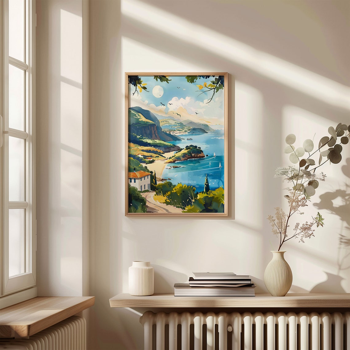 Olu Deniz Turkey Turquoise Bay Mountain Framed Watercolor Print - Image 4