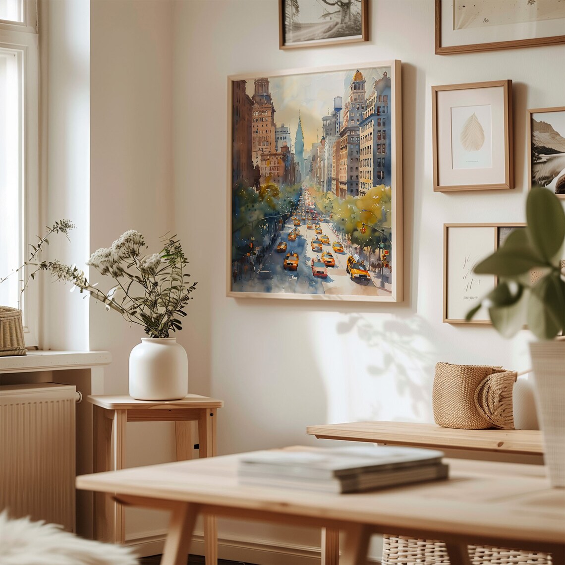 New York City Skyscraper Yellow Taxi Avenue Watercolor Poster - Image 3
