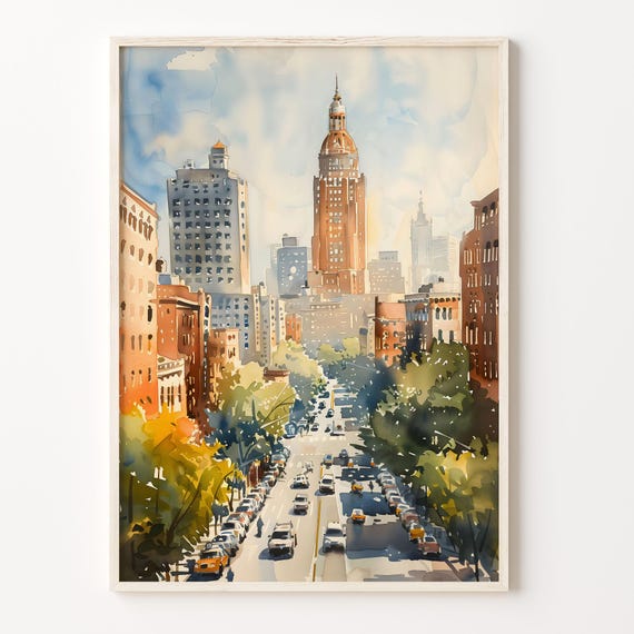 Atlanta Travel Poster, Watercolor Georgia Skyline Print