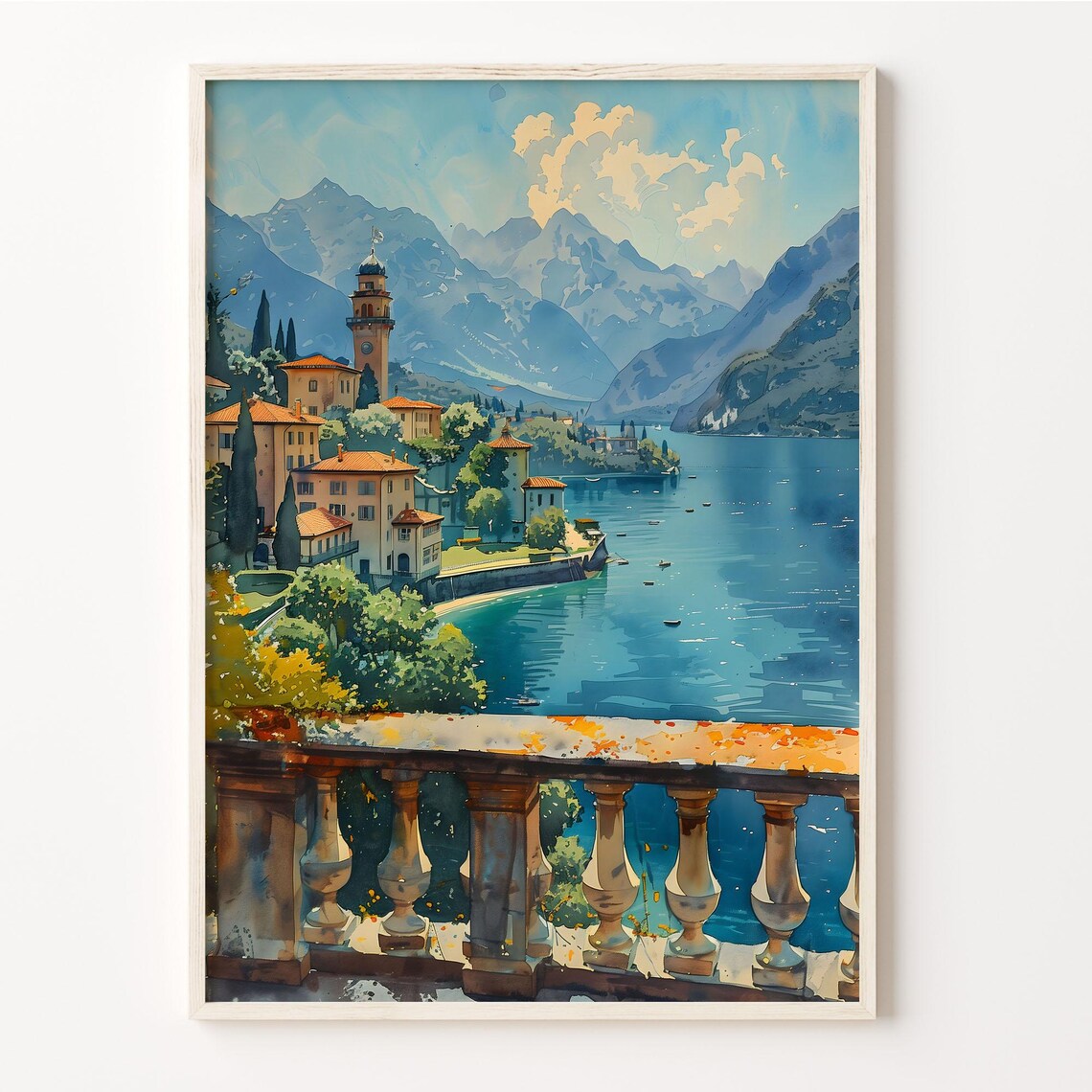 Lake Maggiore Watercolor Painting, Italy Travel Poster