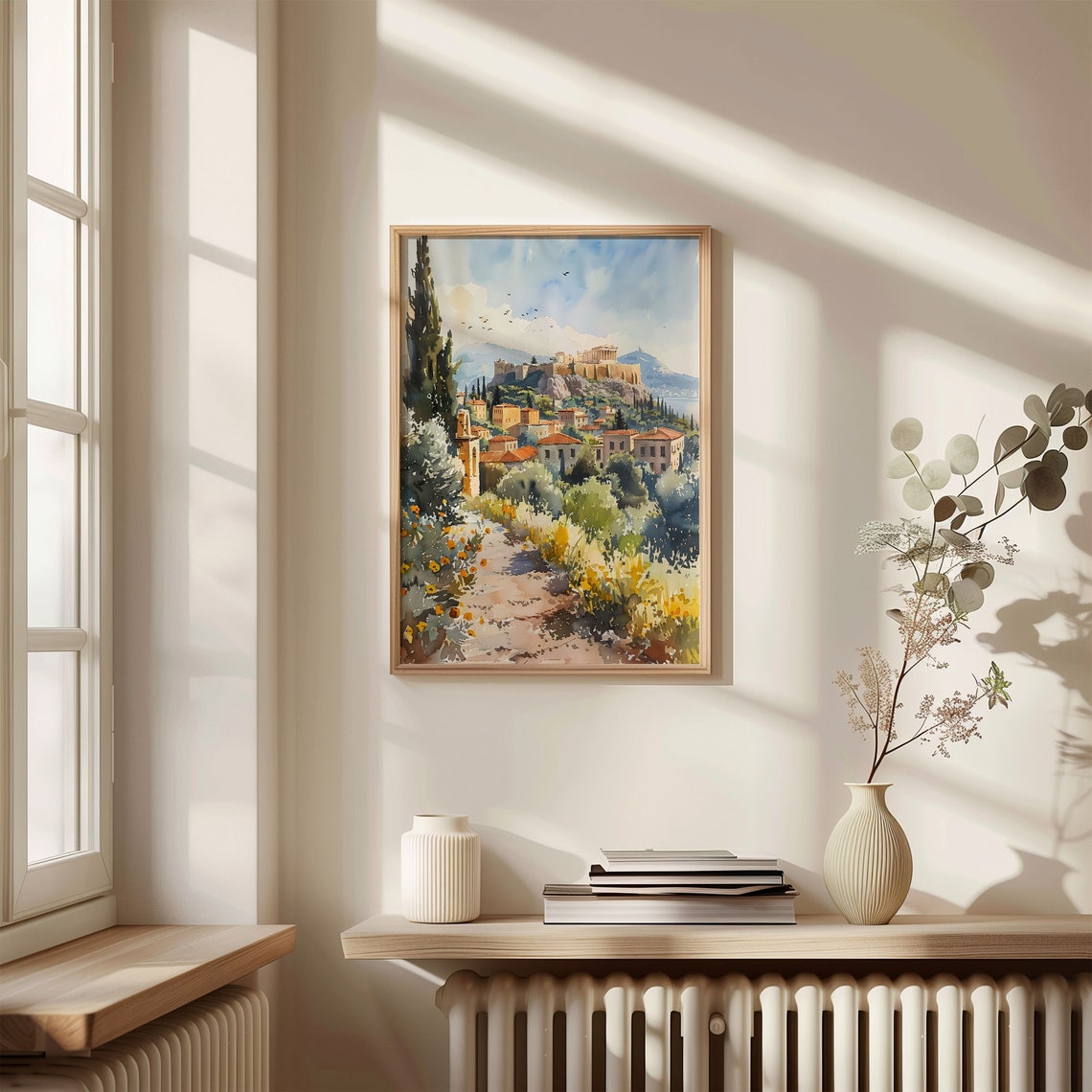 Athens Greece Acropolis Parthenon Hill Cypress Watercolor Poster - Image 4