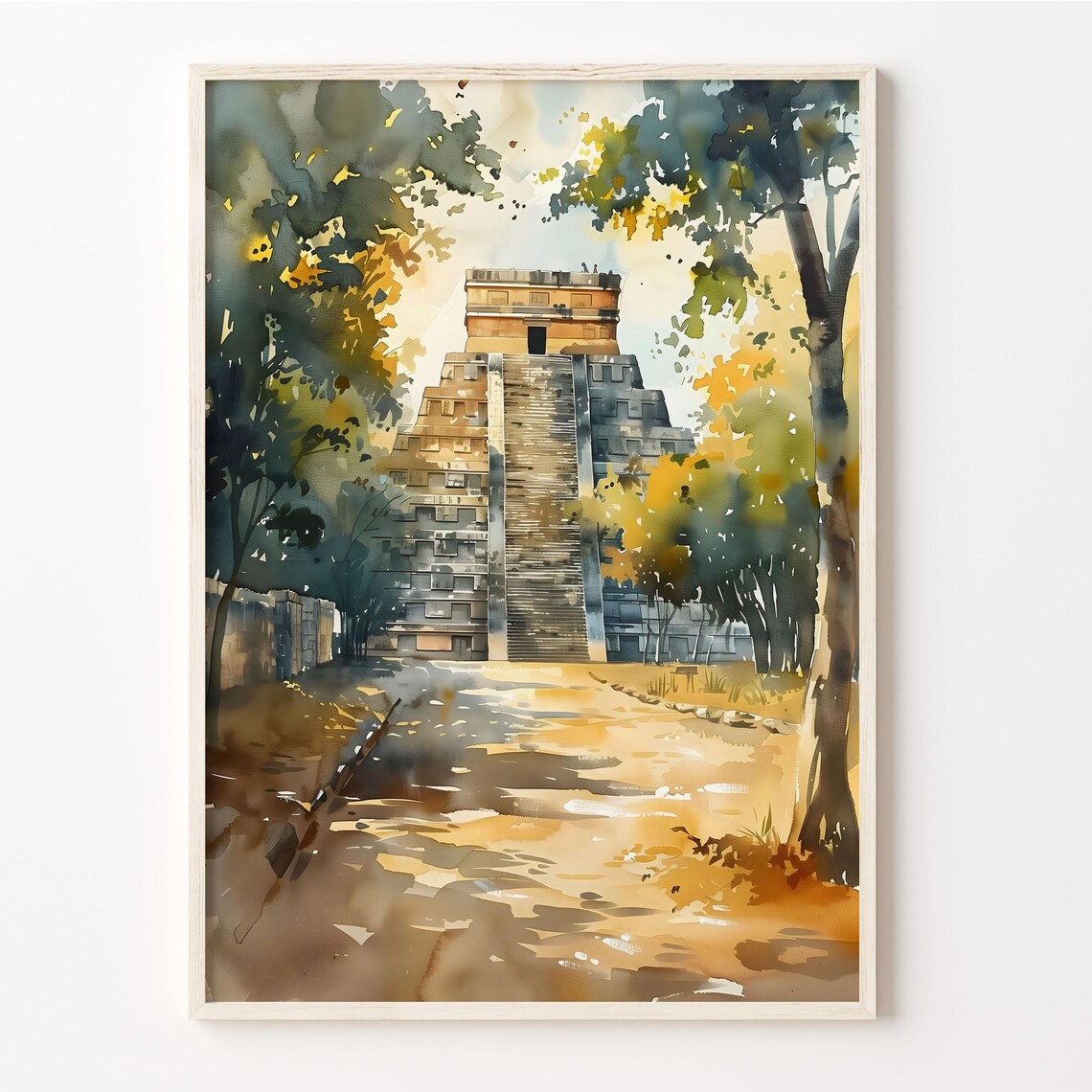 Chichen Itza Watercolor Travel Poster, Wall Art