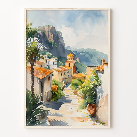 Sicily Watercolor Painting Italy Travel Poster
