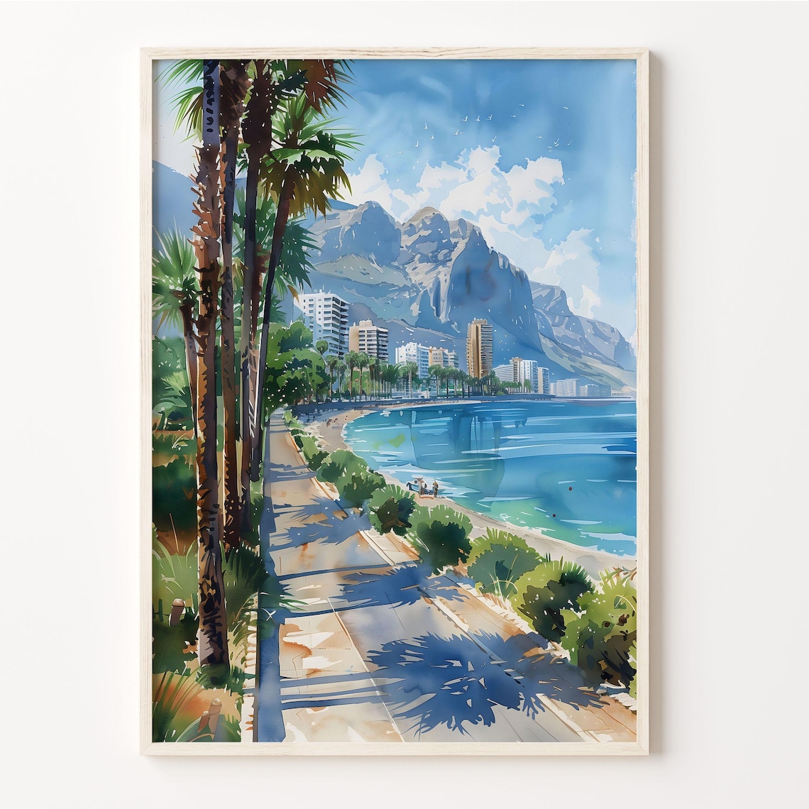Costa Blanca Spain Beach Promenade Watercolor Painting Poster