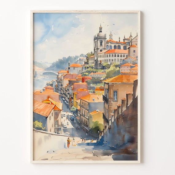 Porto Watercolor Painting, Portugal Travel Poster
