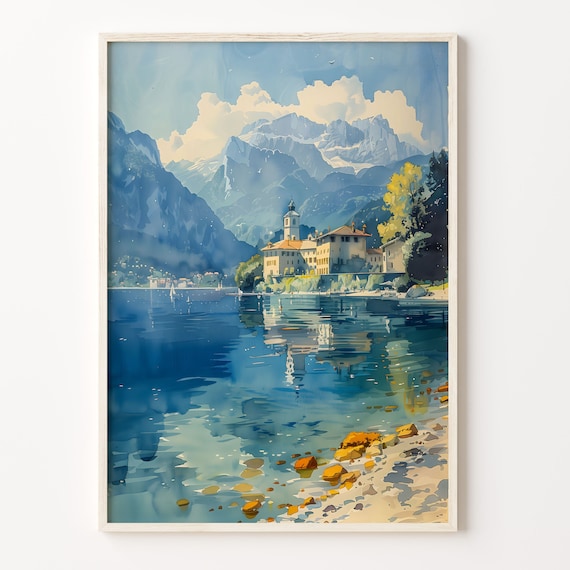 Lake Annecy Watercolor Painting Art Print Poster