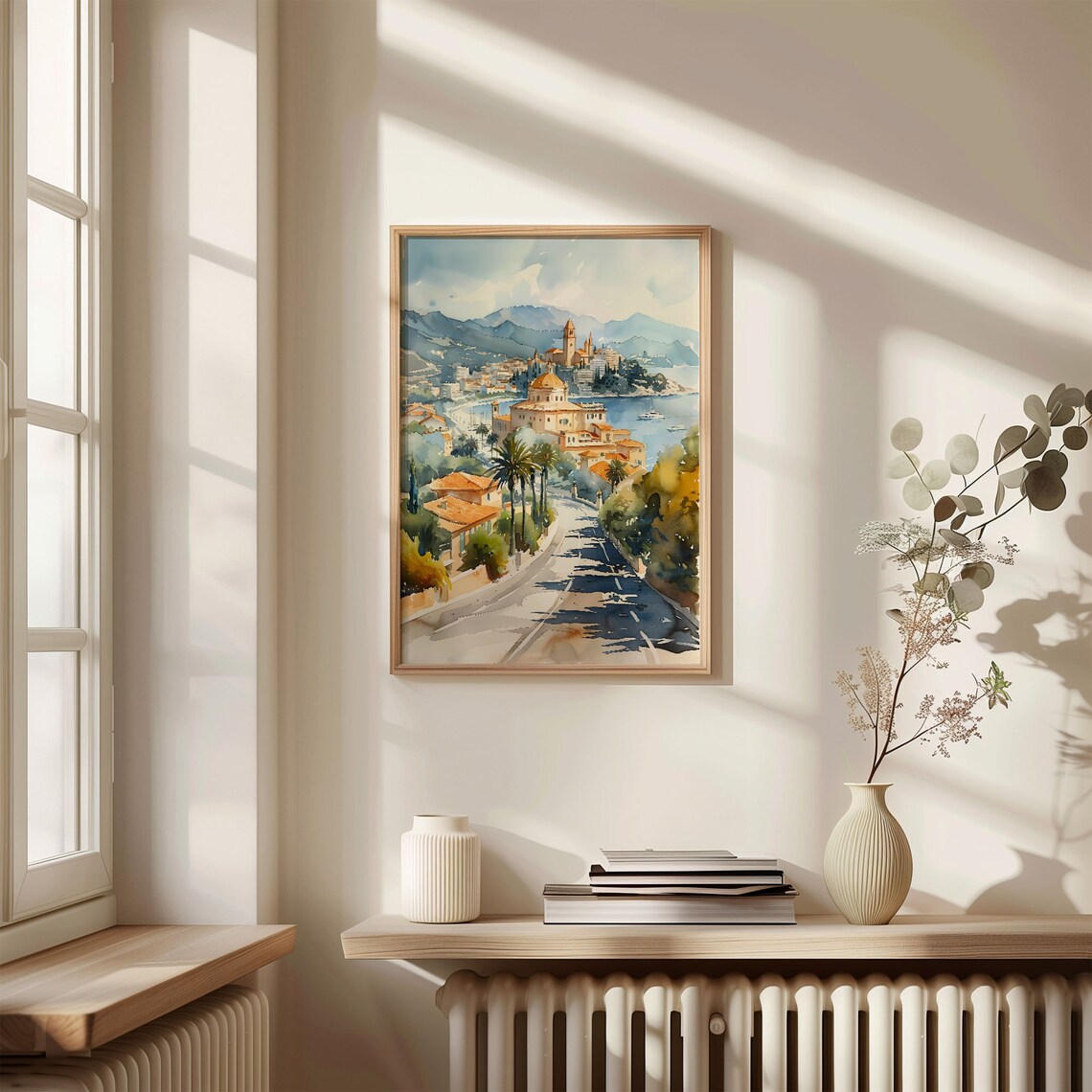Cannes French Riviera Hillside Town Harbor View Watercolor Print - Image 4