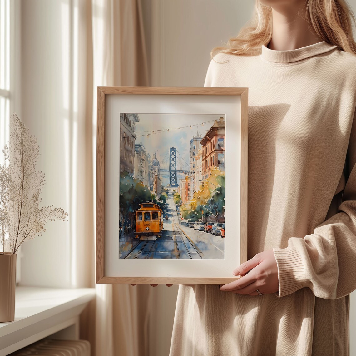 San Francisco Watercolor Golden Gate Bridge Art Print - Image 2