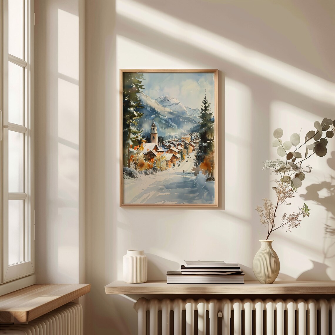 Whistler Snowy Mountain Village Watercolor Poster Alpine Winter Glow - Image 4