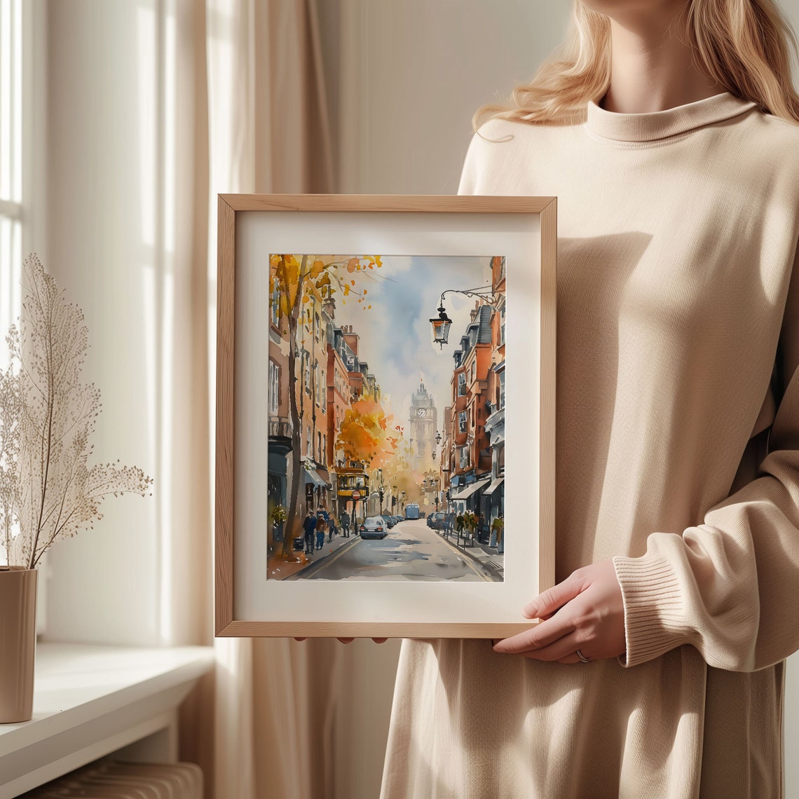 London Soho Street Big Ben Clock Tower Autumn Watercolor Poster - Image 2
