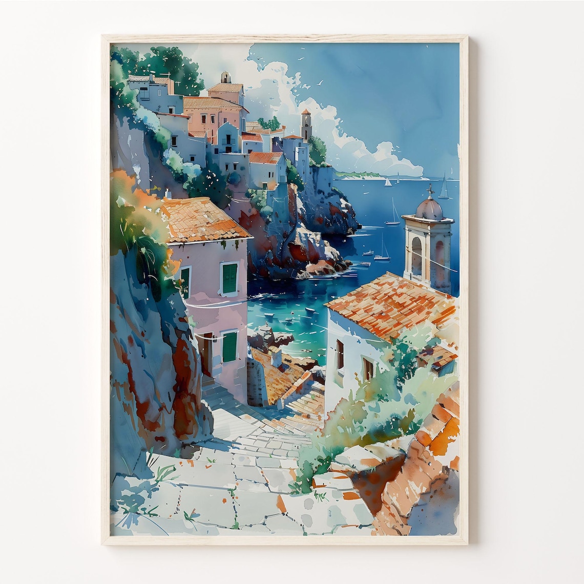 Puglia Watercolor Italy Travel Poster, City Print