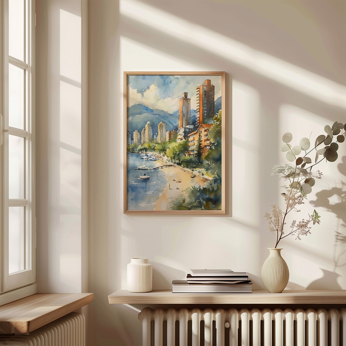 Vancouver Waterfront Marina Mountains Sailboats Watercolor Print - Image 4