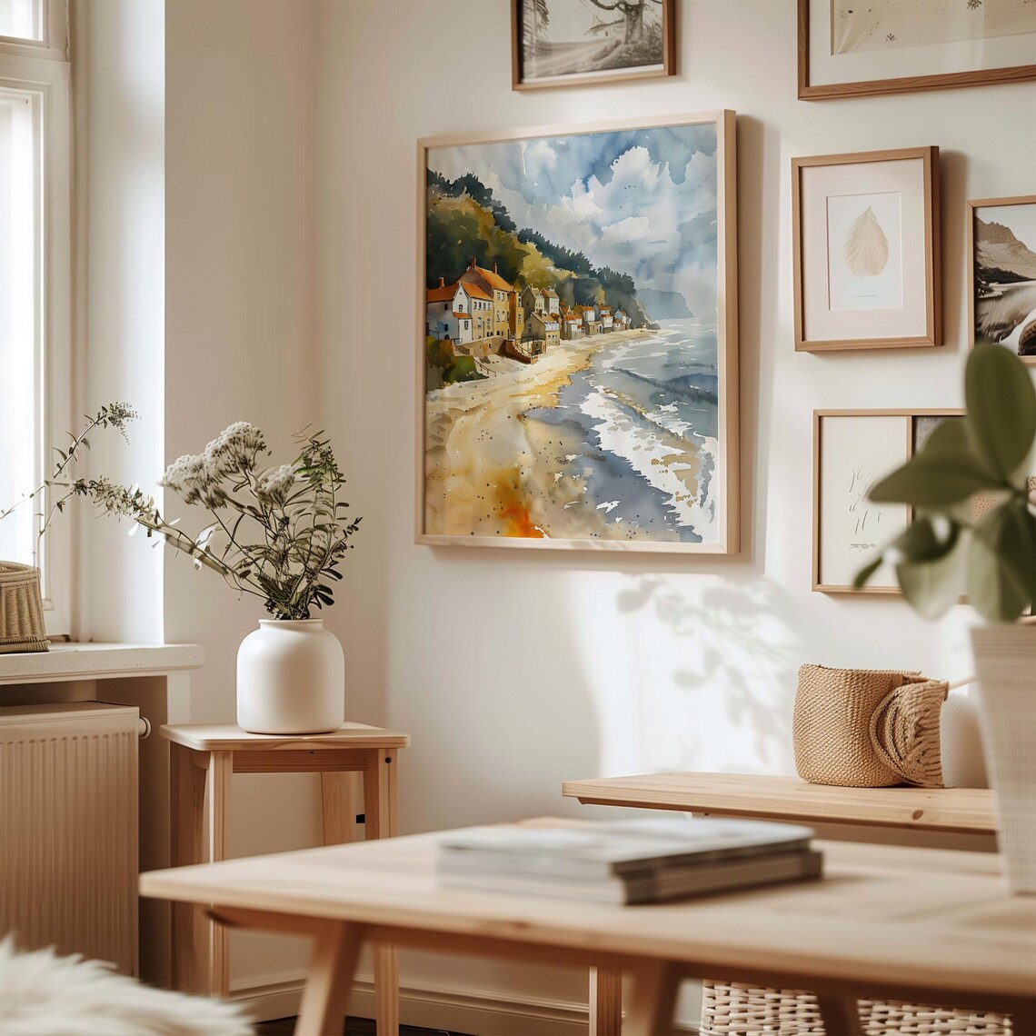 Filey Yorkshire Coastal Village Beach Watercolor Painting Poster - Image 3