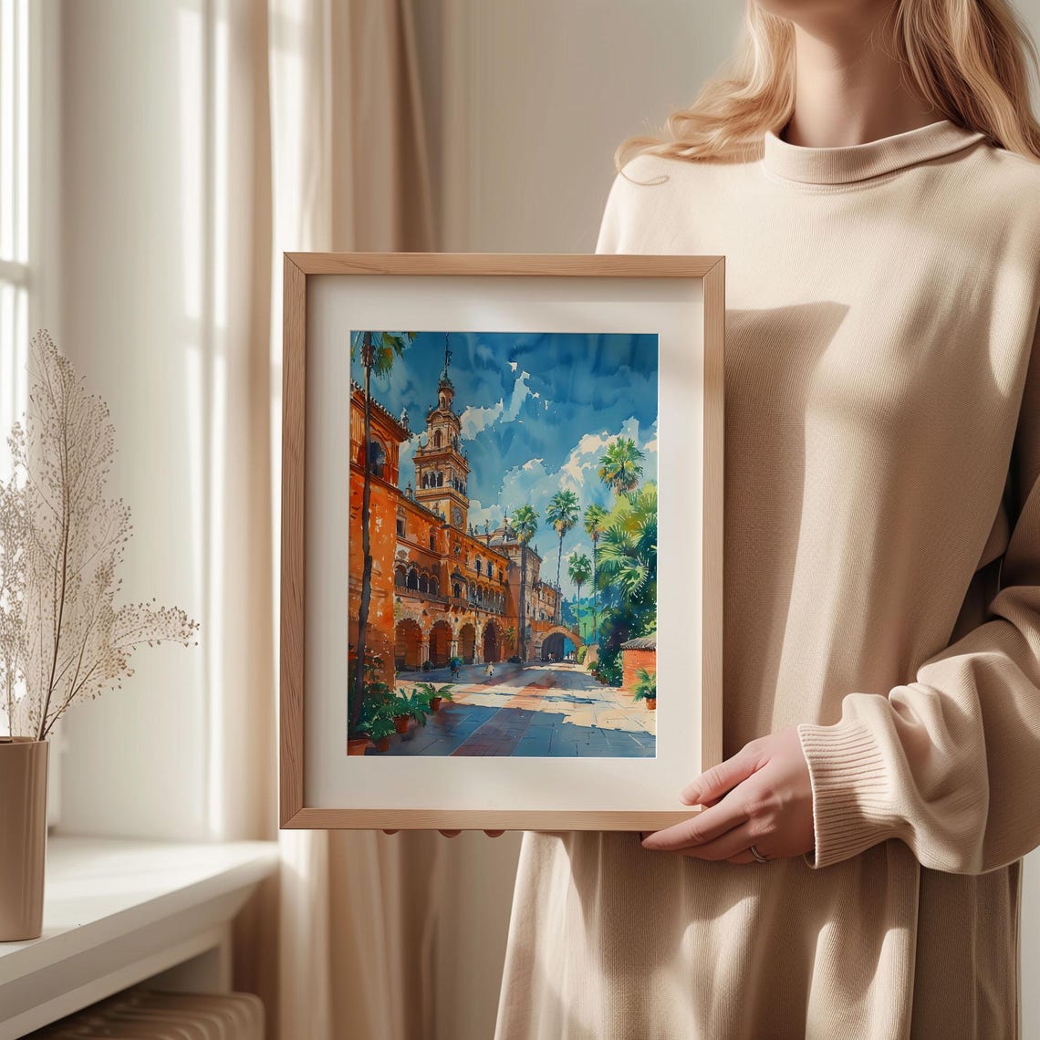 Seville Watercolor Painting Spain Wall Art Plaza De Espana Poster Travel Gift Home Decor Europe Print Art Poster C30 750 - Image 2