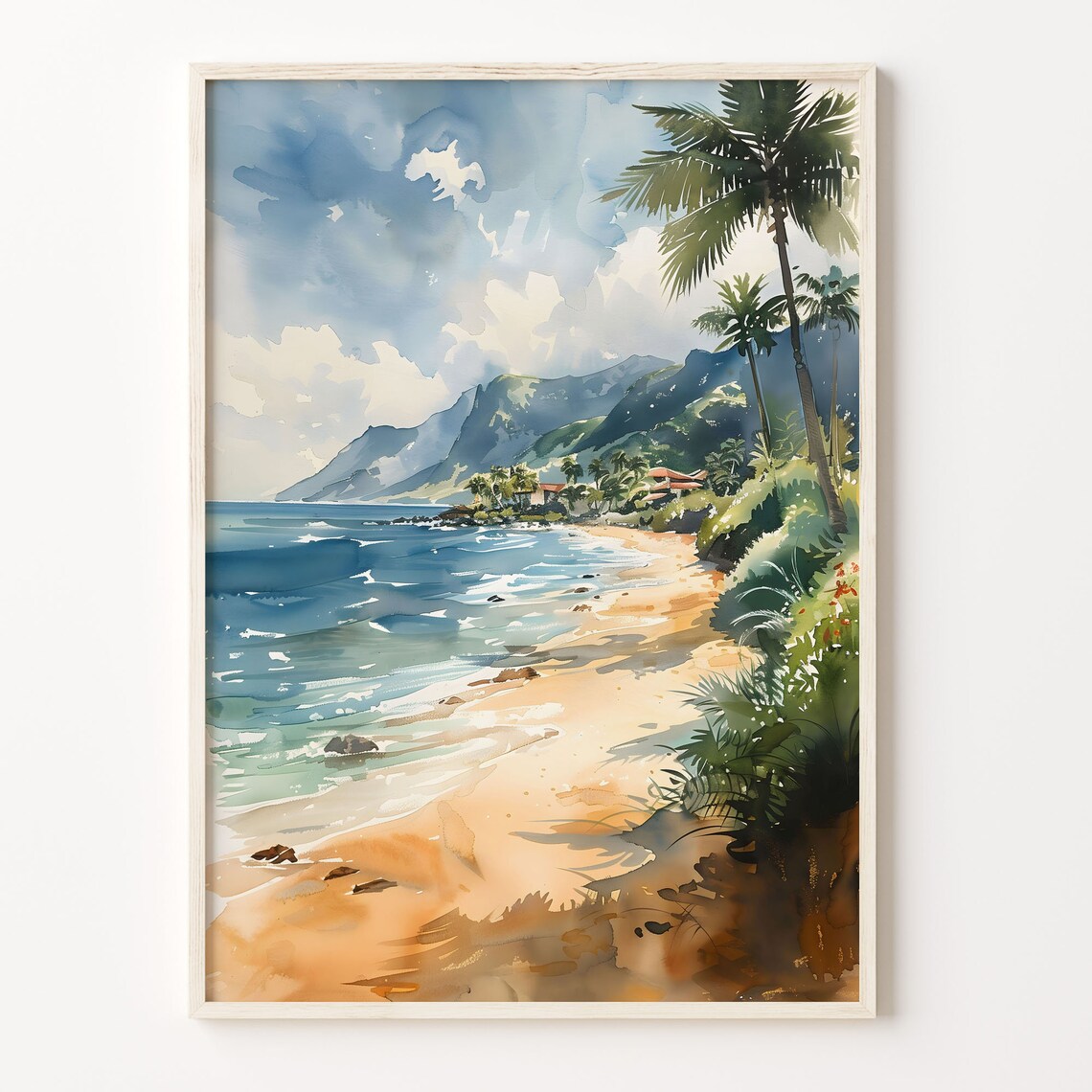 Lahaina Maui Watercolor Banyan Tree Art Print, Hawaii