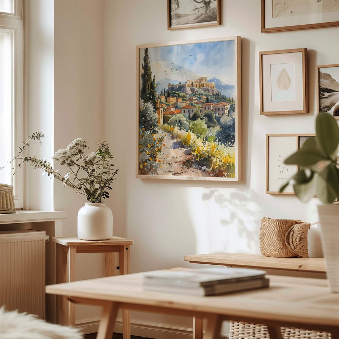 Athens Greece Acropolis Parthenon Hill Cypress Watercolor Poster - Image 3