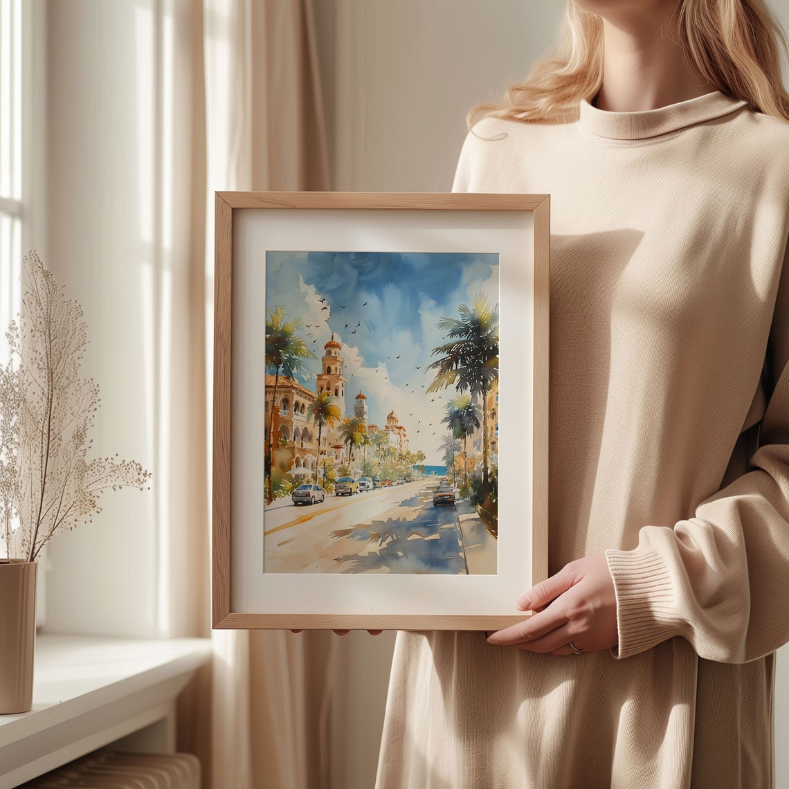 Florida Palm Boulevard Mediterranean Architecture Watercolor Poster - Image 2