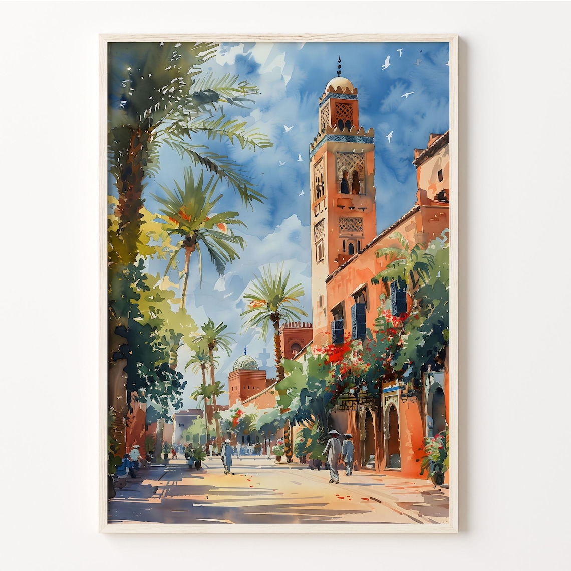 Marrakesh Watercolor Painting, Morocco Travel Poster