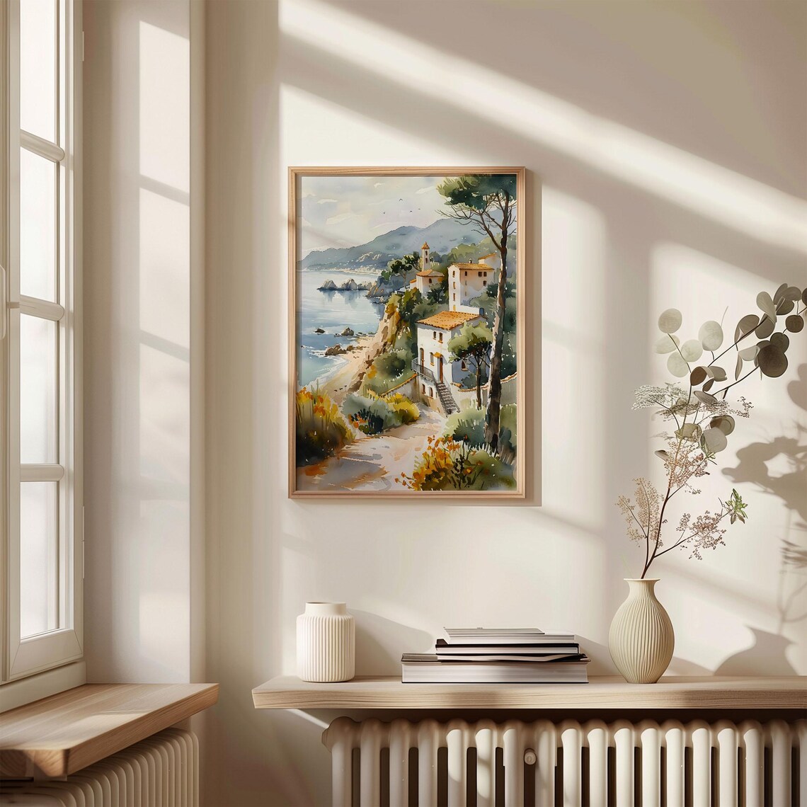 Costa Brava Spain Coastal Cove Village Watercolor Painting Poster - Image 4