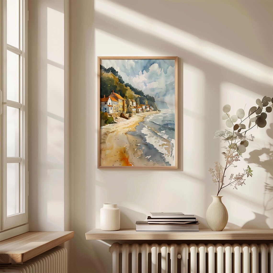 Filey Yorkshire Coastal Village Beach Watercolor Painting Poster - Image 4