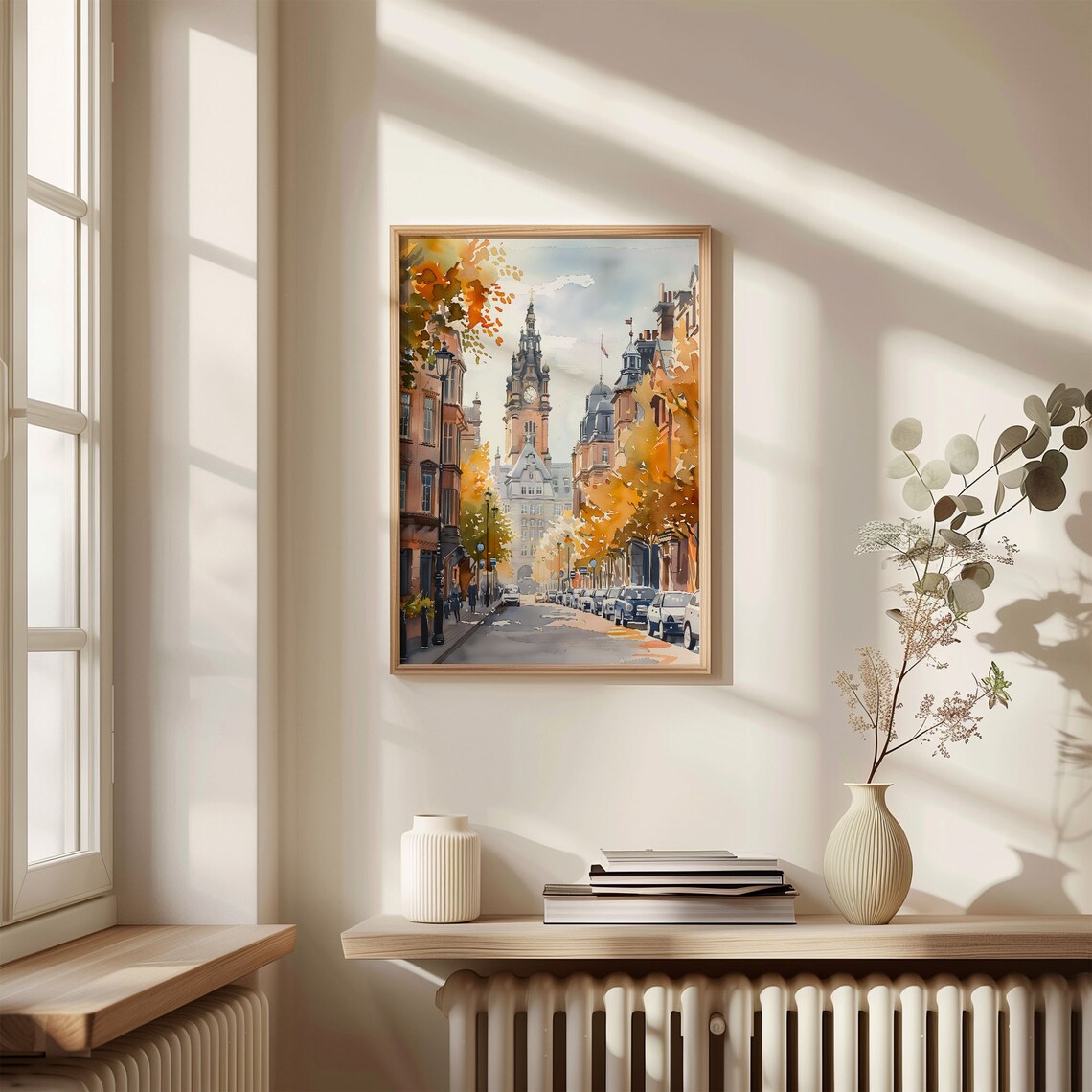 Autumn City European Street Historic Clock Tower Watercolor Poster - Image 4