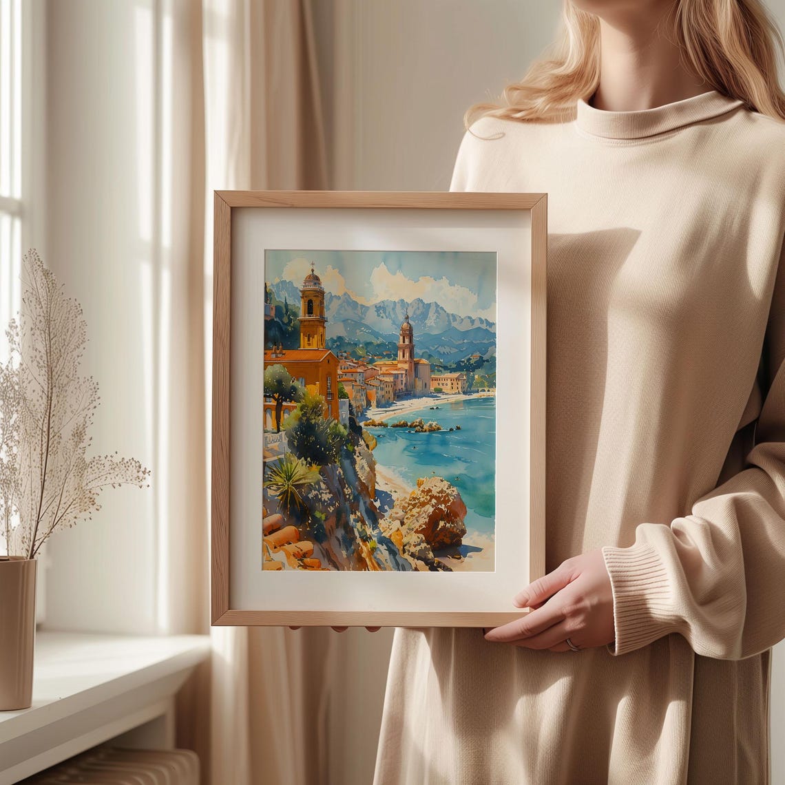 Menton Watercolor Painting Menton Print France Wall Art Menton Poster Cte Dazur Wall Art French Riviera Painting C30 745 - Image 2