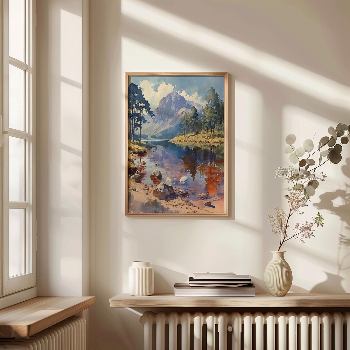 Scottish Highlands Mountain Lake Reflections Watercolor Painting Poster - Image 4