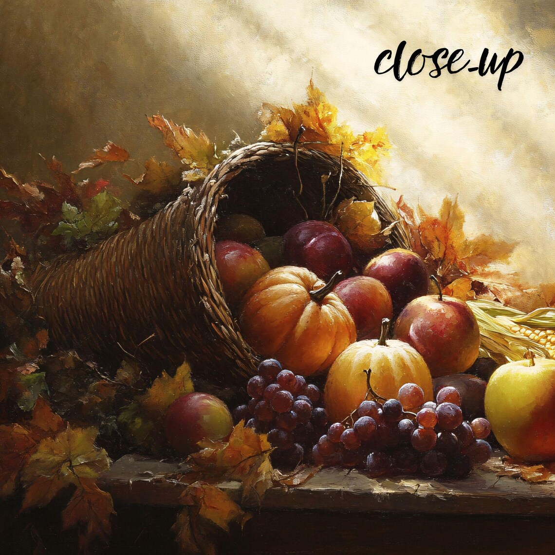 Thanksgiving Cornucopia Harvest Fruit Corn Dramatic Light Still Life Art Poster - Image 4