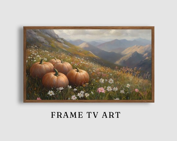 Pumpkins in Mountain Wildflower Meadow Scenic Landscape Poster